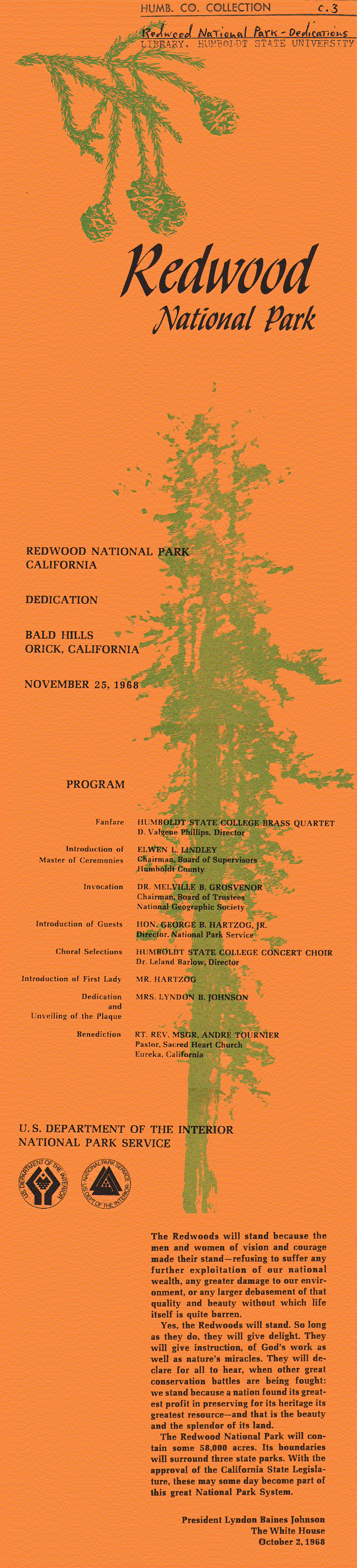 Program for the dedication of Redwood National Park