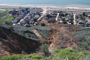 A coastal landslide in La Conchita, California