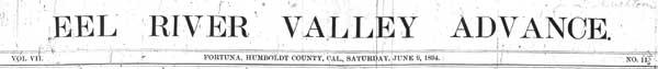 Masthead for the Eel River Valley Advance newspaper