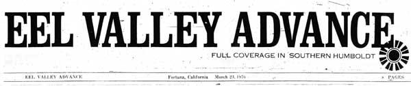 Masthead for the Eel Valley Advance newspaper