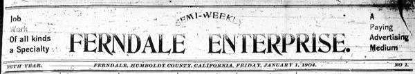 Masthead for the Ferndale Enterprise 1904 newspaper