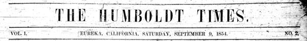 Masthead for the Humboldt Times 1854 newspaper