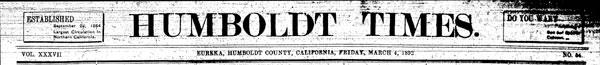 Masthead for the Humboldt Times 1892 newspaper