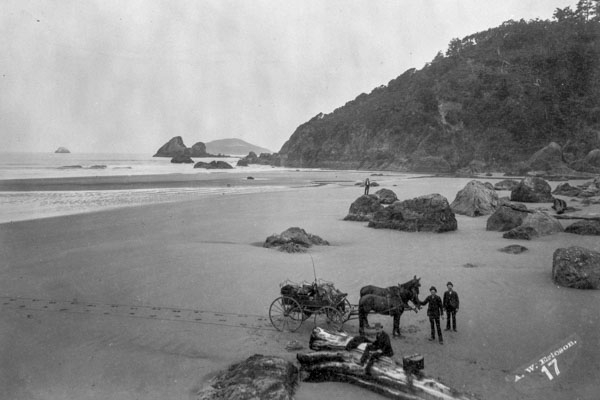 historical black and white image of moonstone beach