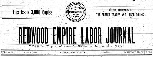 Masthead for the Redwood Empire Labor Journal