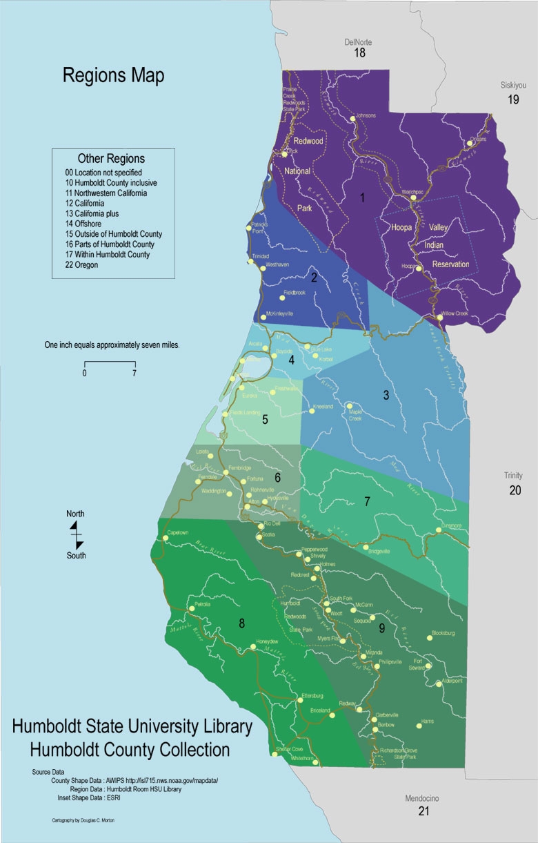 A map of the regions of Humboldt County, California