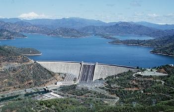 An aerial image of the Shasta Dam