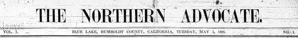Masthead for the Northern Advocate 1888 newspaper